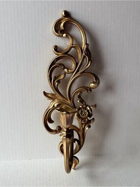 Syroco Vintage Wall Sconce Candle Holder Ornate Gold Scroll Floral USA retro